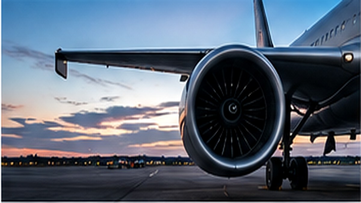 Aircraft engine and wing at an airport